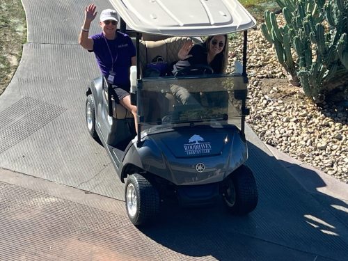 Gwen Kibbe and Karyl Ketchum of the L-Fund Board offering Thank You refreshments to players